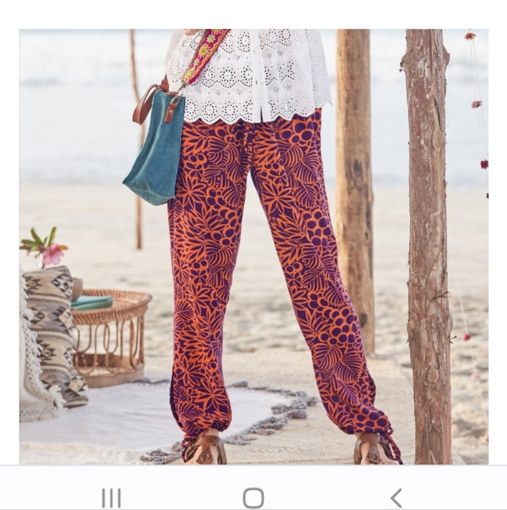 Sundance Orange Brown Geometric This Is Paradise Drawstring Rayon Pants